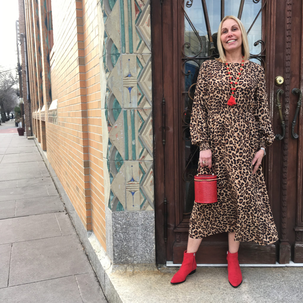 leopard dress red shoes